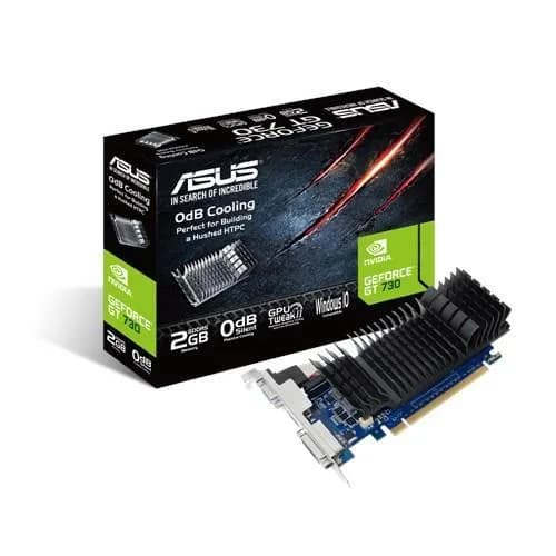 PLACA VIDEO ASUS NVIDIA GeForce GT 730, 2 GB, 64 bit, PCIE 2.0 16x, Memory clock 5010 MHz, GPU clock 902 MHz, 2560x1600, Cooling Heatsink (passive), 1x15pin D-sub, 1xDVI, 1xHDMI,  "GT730-SL-2GD5-BRK"
