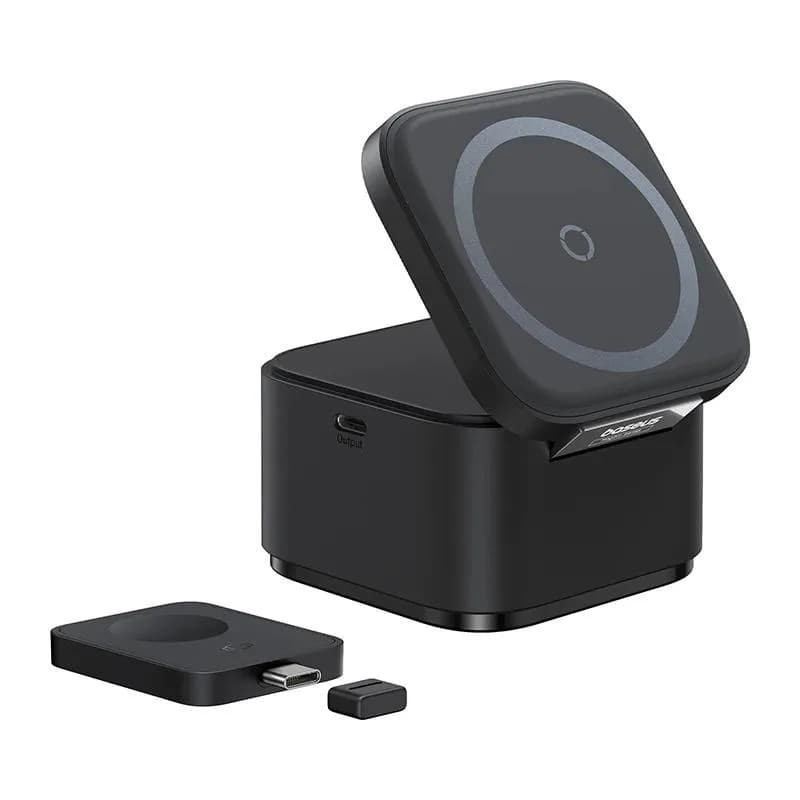 INCARCATOR RETEA Baseus MagPro 2-in-1 Magnetic, 25W, prindere magnetica incarcare wireless 15W, incarcare wireless MagPro Magnetic pentru iWatch 2.5W, negru, "P10264100123-01" - 6932172679064 — miniatură