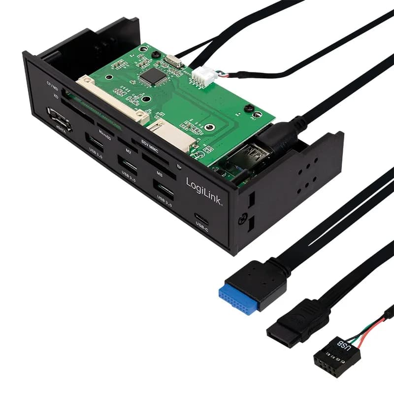 HUB intern LOGILINK, porturi USB: USB 3.0 x 3, USB Type C,conectare prin USB 2.0, S-ATA, alte porturi: SD, MicroSD, M2, MS, XD, CF, eSATA, negru, for 5.25" bay, black "UA0341"