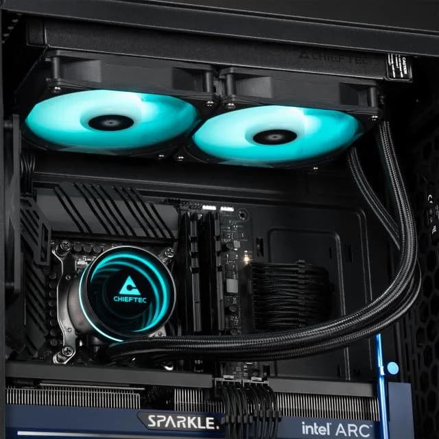 COOLER Chieftec "Iceberg 240 RGB", skt. Intel si AMD, racire cu lichid, 2 x 120mm, 500 - 2200 RPM, iluminare RGB - infinity mirror cooling block, ventilatoare RGB, negru "CLC-240RGB" — miniatură