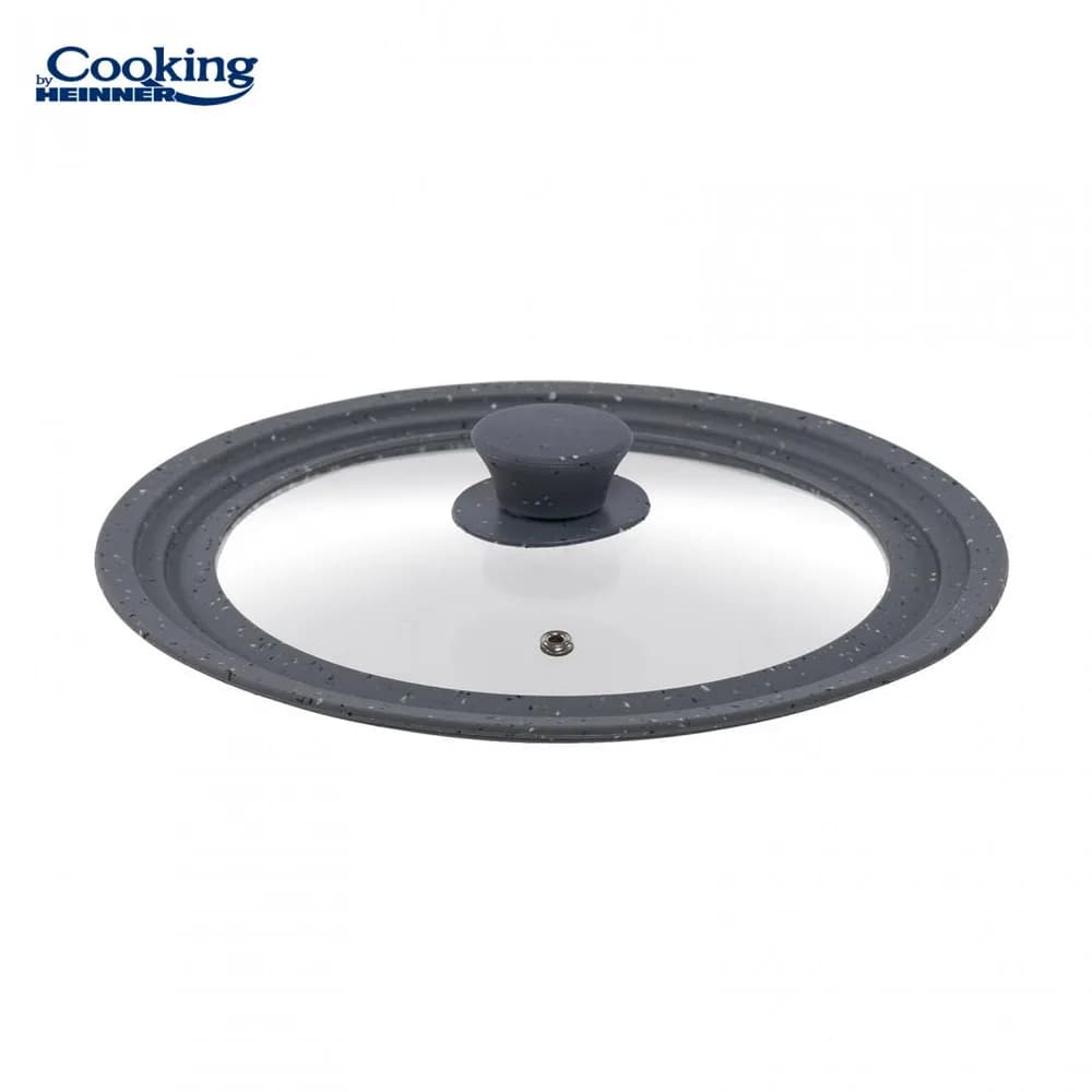 CAPAC STICLA CU MARGINE DIN SILICON AJUSTABILA PE 3 DIMENSIUNI 28/30/32 CM, COOKING BY HEINNER (mix 2 culori in bax - 3 gri, 3 rosii) — miniatură