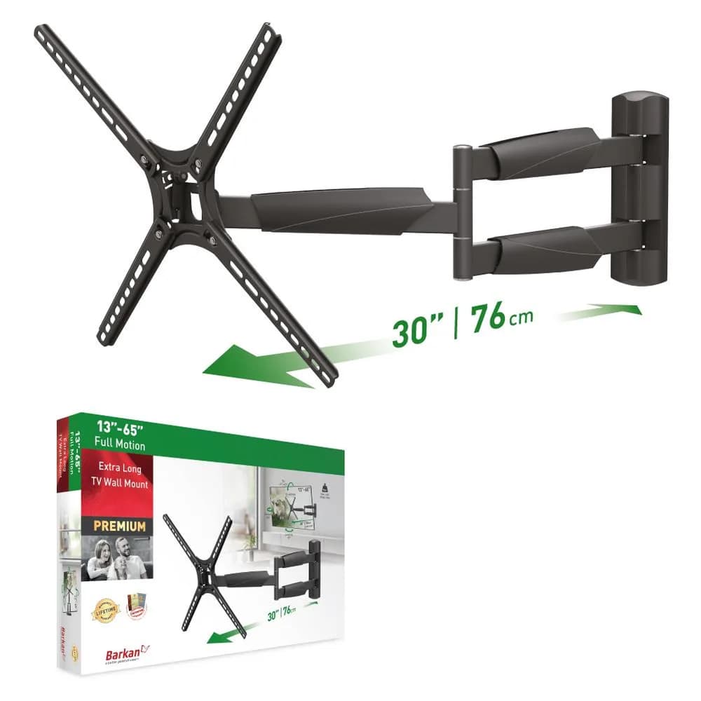 Suport TV de perete Barkan, cu brat 13"- 65", Max 36kg, VESA 400x400, negru — miniatură