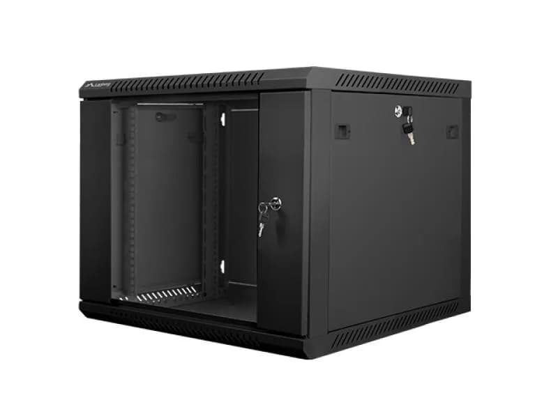 Dulap rack de perete 19", 9U, 600x600 mm, usa din sticla, negru, V2
