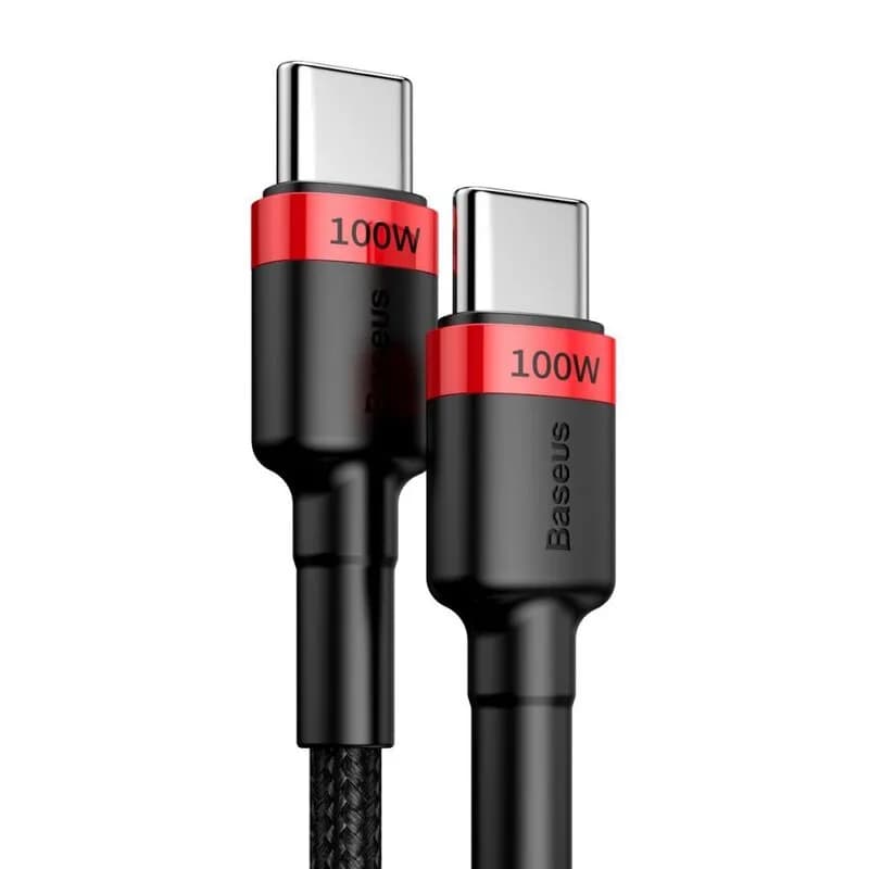 CABLU alimentare si date Baseus Cafule, Fast Charging Data Cable pt. smartphone, USB Type-C la USB Type-C PD2.0, 100W, braided, 2m, rosu + negru "CATKLF-AL91" - 6953156216372
