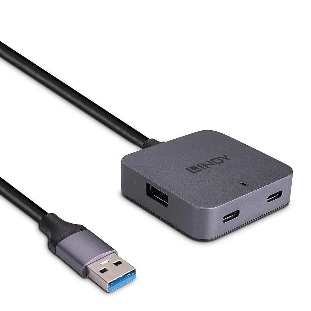 Hub USB LINDY 5m USB 3.0 Hub 4 Ports USB-A, 4 porturi, Gri — miniatură