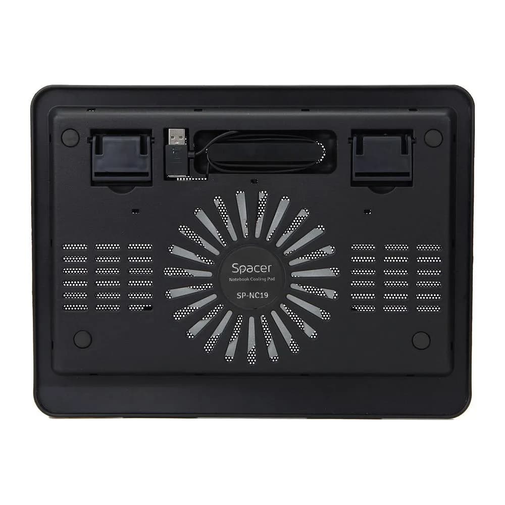 Stand/Cooler notebook SPACER SP-NC19, pana la 16 inch, 1 ventilator, Negru — miniatură