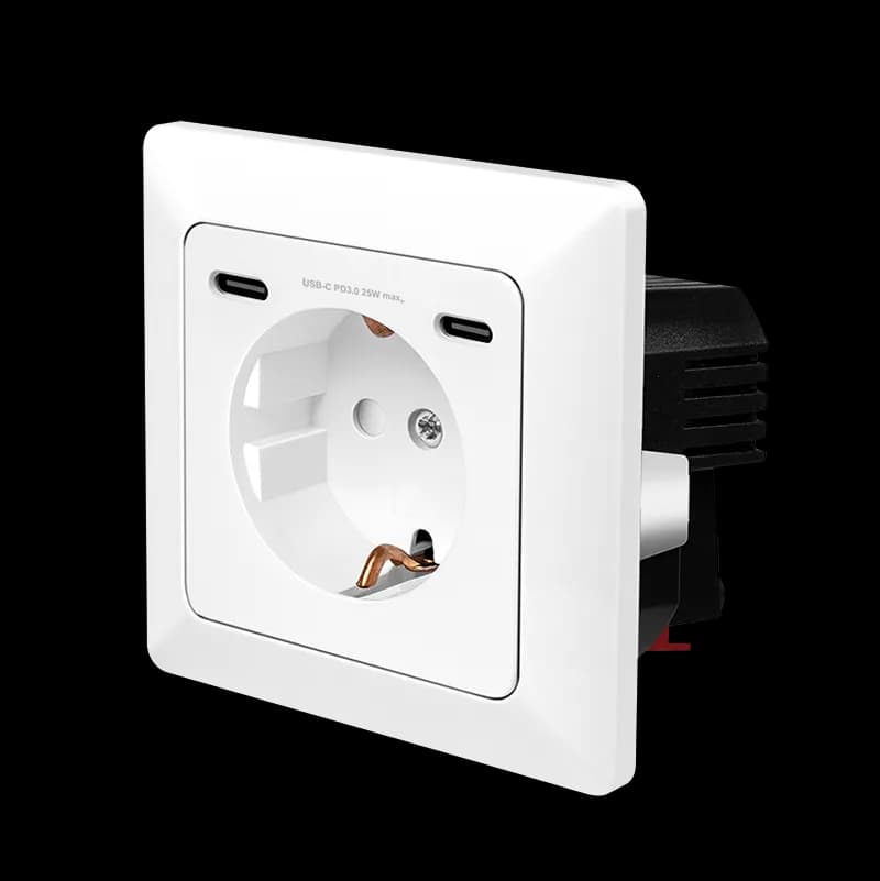 PRIZA LOGILINK, pentru perete, Schuko x 1, 2xUSB-C PD 25W, 230V AC, 50 Hz, 16A, protectie IP20, adancime 29.5mm, alb, "PA0331" — miniatură