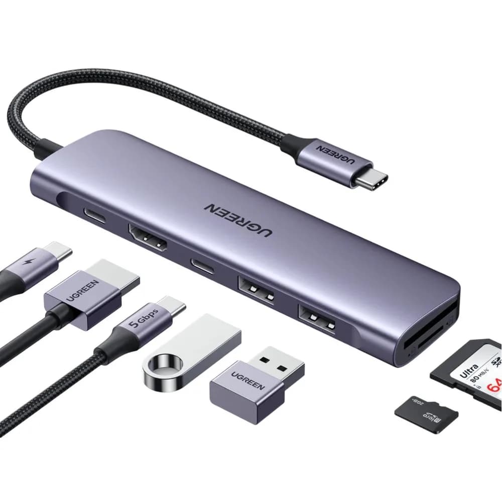 DOCKING Station Ugreen, "CM195" conectare PC USB Type-C, USB 3.0 x 2|HDMI x 1/4K/30Hz|Card reader x 1|USB Type C x 1 PD 100W, aluminiu, gri "15214"