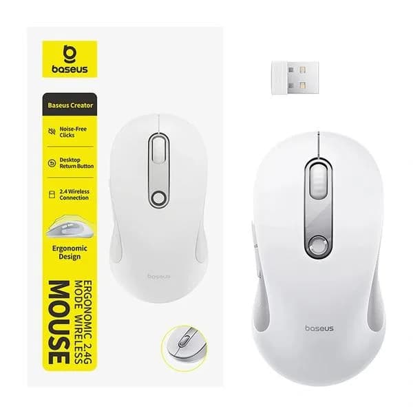 MOUSE Baseus F02 PC sau NB wireless, 2.4Ghz, optic, 800/ 1200/1600 dpi, click silentios, butoane/scroll 4/1, alb, "B0203302" - 6932172693404 — miniatură