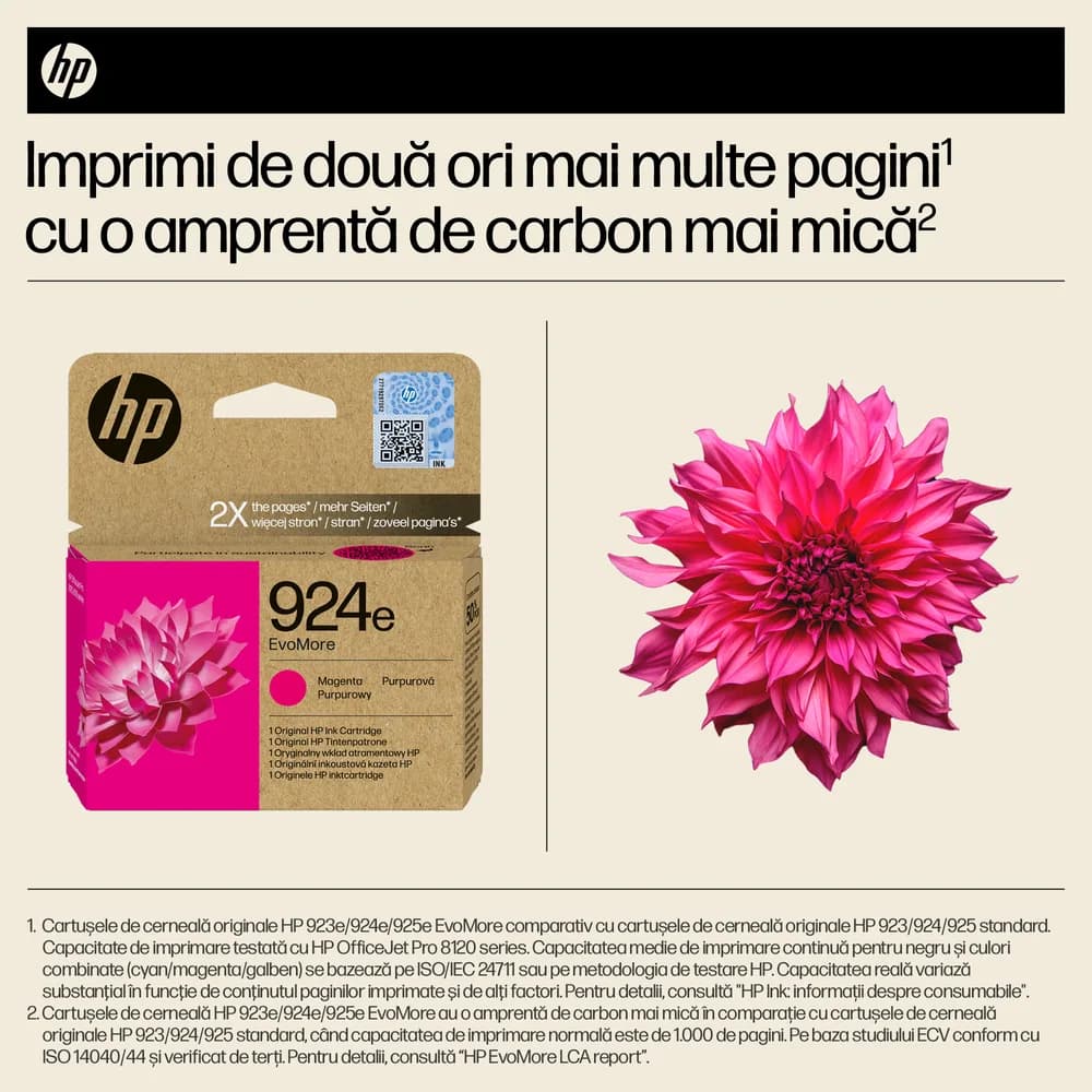 Cartus Cerneala Original HP Magenta, nr.924E, pentru OJ Pro 8122e|8132e, 0.8K, incl.TV 1.2 RON, "4K0U8NE" — miniatură