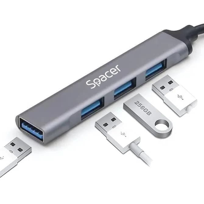Hub USB SPACER SPHB-USB-4U-01 USB-C, 4 porturi, Gri — miniatură