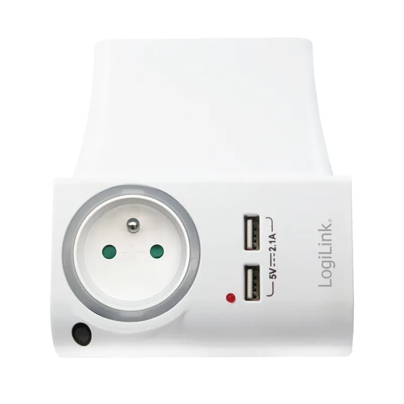 ADAPTOR LOGILINK, Socket tip E x 1, USB x 2 5V/2.1A, 230V, 50 Hz, max. 16A, IP20, suport telefon/tableta, iluminare LED, alb "PA0166" (include TV 0.18lei)