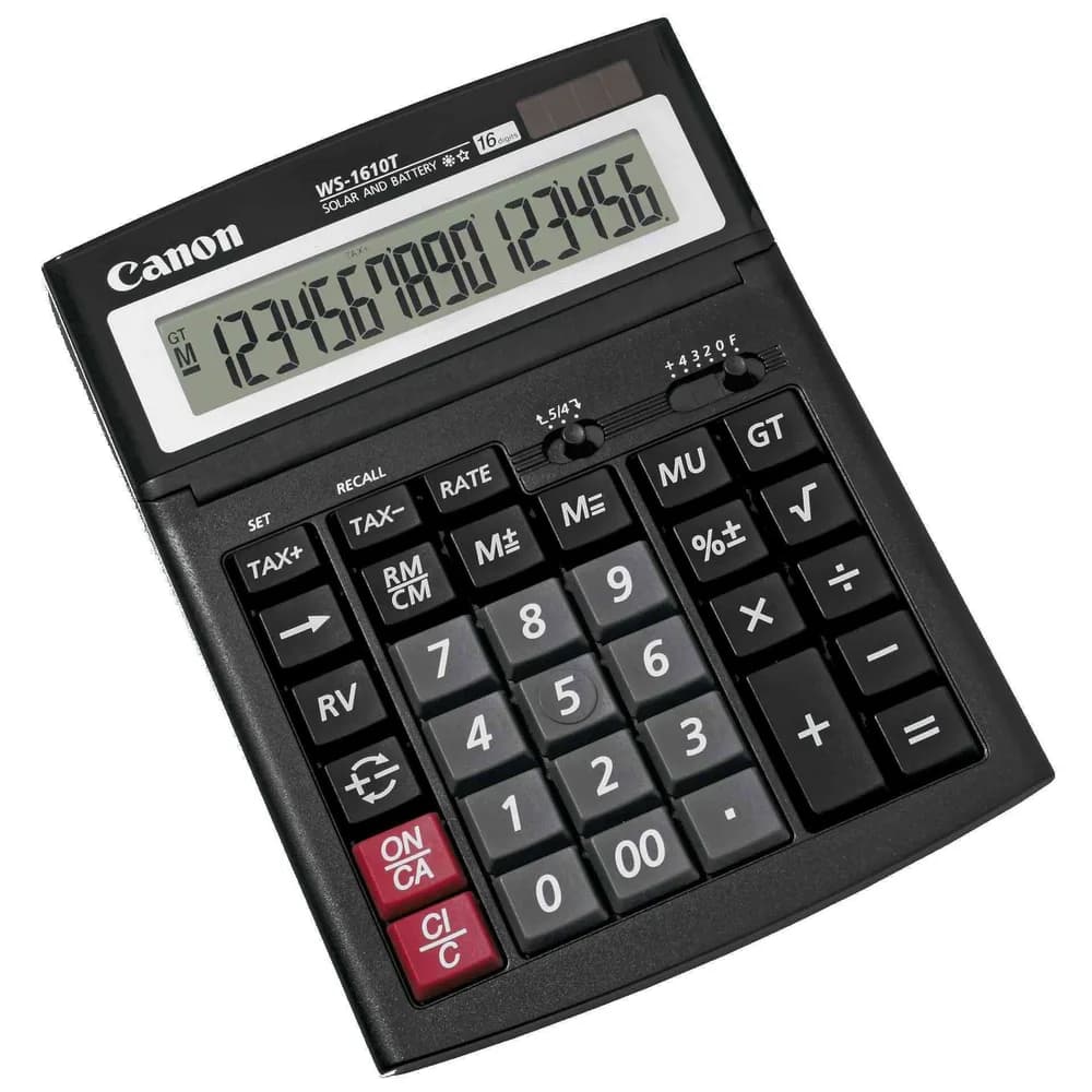 Calculator de birou CANON, WS1610T, ecran 16 digiti, alimentare solara si baterie, negru, "BE0696B001AA"