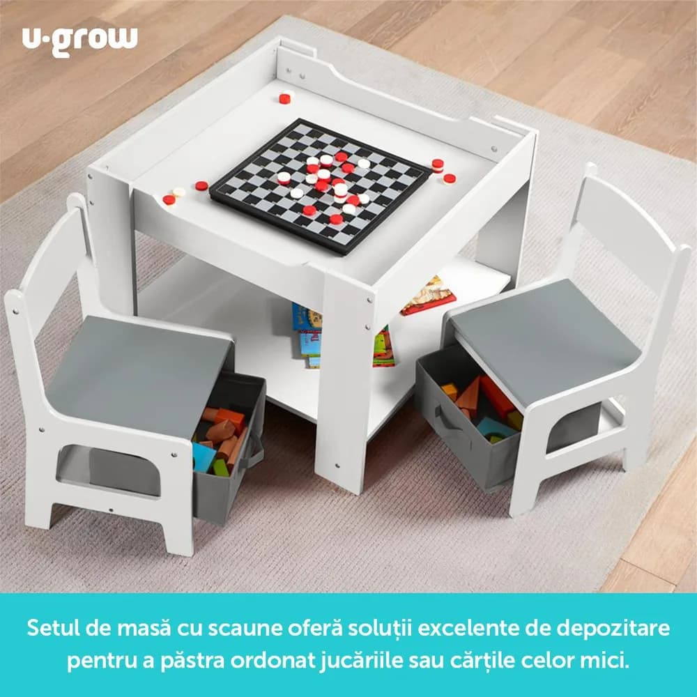 Set masuta si 2 scaune pentru copii, alb MDF, U-Grow — miniatură