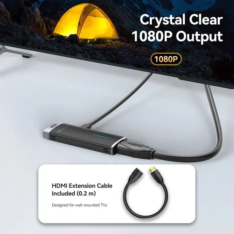 Transmitator video Vention, HDMI(T) USB-C(T), transmite semnal video la max 50m, rezolutie 1080p la 60Hz, 5GHz, include 2 x Cablu USB-C 1m si 1 x Cablu prelungitor HDM 0.2m, negru, "ADCL0" - 6922794789951 — miniatură