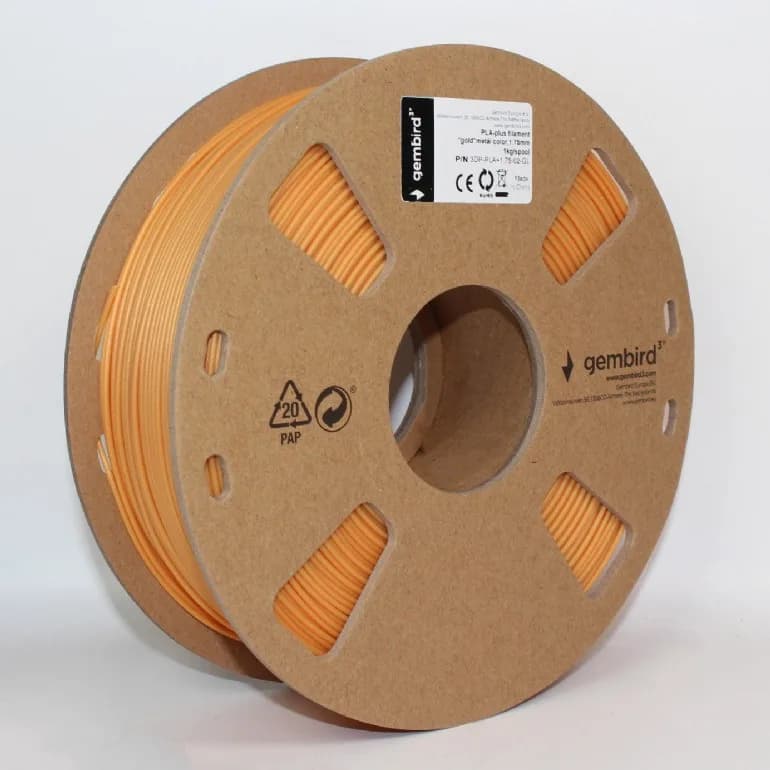 FILAMENT GEMBIRD pt. imprimanta 3d, PLA+, 1.75mm diamentru, 1Kg / bobina, aprox. 330m, topire 195-235 grC, gold, "3DP-PLA+1.75-02-GL" — miniatură