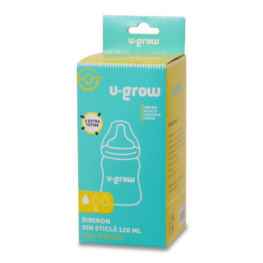 Biberon de sticla 120 ml+2 tetine extra, U-Grow — miniatură