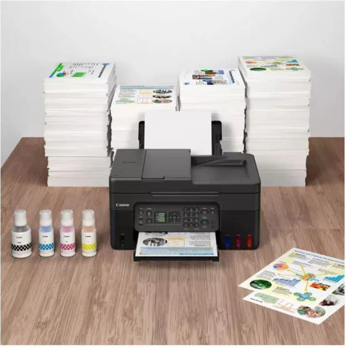 "Multifunctional inkjet color CISS Canon PIXMA G4470, dimensiune A4(Printare, Copiere, Scanare, Fax), viteza imprimare 11ipm alb-negru, 6ipm color,rezolutie printare 4800x1200 dpi, imprimare fara margini, alimentarehartie 100 coli, ADF 35 coli, scanner CIS rezolutie 600x1200 dpi, copiere — miniatură