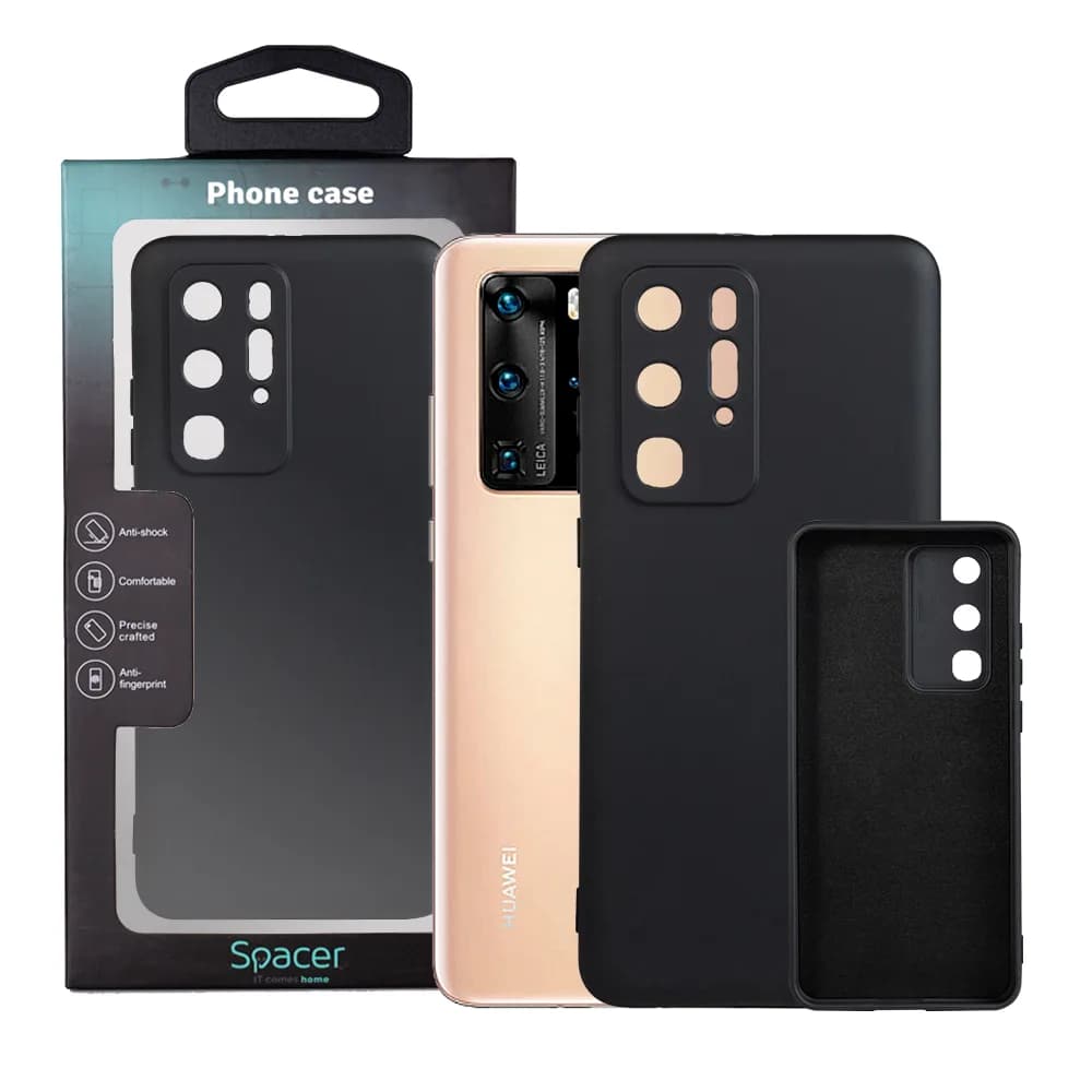 Husa Huawei telefon P 40 Pro, negru, tip back cover, material flexibil silicon + interior cu microfibra, "SPPC-HU-P-40P-SLK"