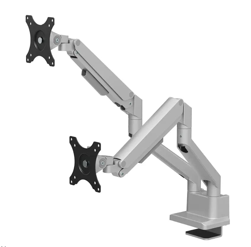 Brat dublu monitor Neomounts DS70-250SL2; pentru display-uri cu diagonale 17"-32", sistem de prindere VESA 75x75~100x100, greutate maxima suportata 9 - per ecrankg, full motion, tilt +45°, swivel 90°, rotate 180°; gas spring; culoare argintiu. — miniatură