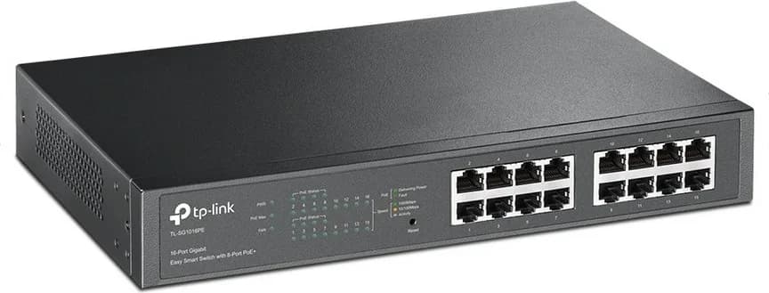 SWITCH PoE TP-LINK SMART 16 porturi Gigabit (8 PoE+), IEEE 802.3af/at, carcasa metalica, rackabil "TL-SG1016PE"