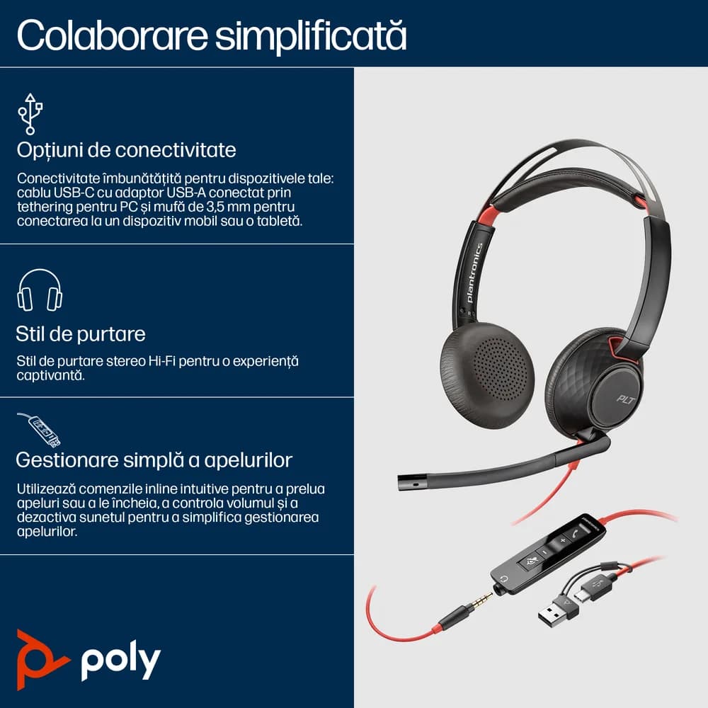 Poly BW 5220 USB-C HS +3.5mmP +USB-C/A"8X231AA" — miniatură
