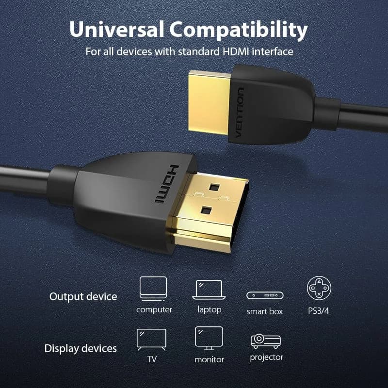 Cablu video Vention, HDMI(T) la HDMI (T), 0.5m, rezolutie 4K la 60Hz, negru, "AAIBD" - 6922794741553 — miniatură