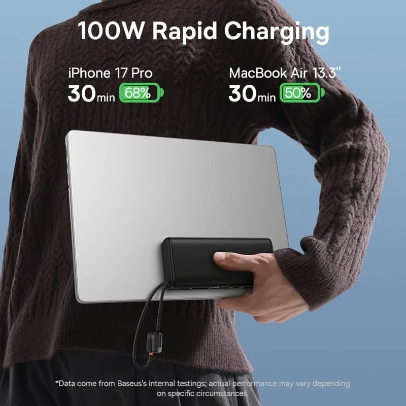 POWER BANK Baseus EnerFill FC41, display, cablu integrat retractabil 2 x USB Type-C, capacitate 20000mAh 100W, negru "E0028N03" - 6942521201822 — miniatură