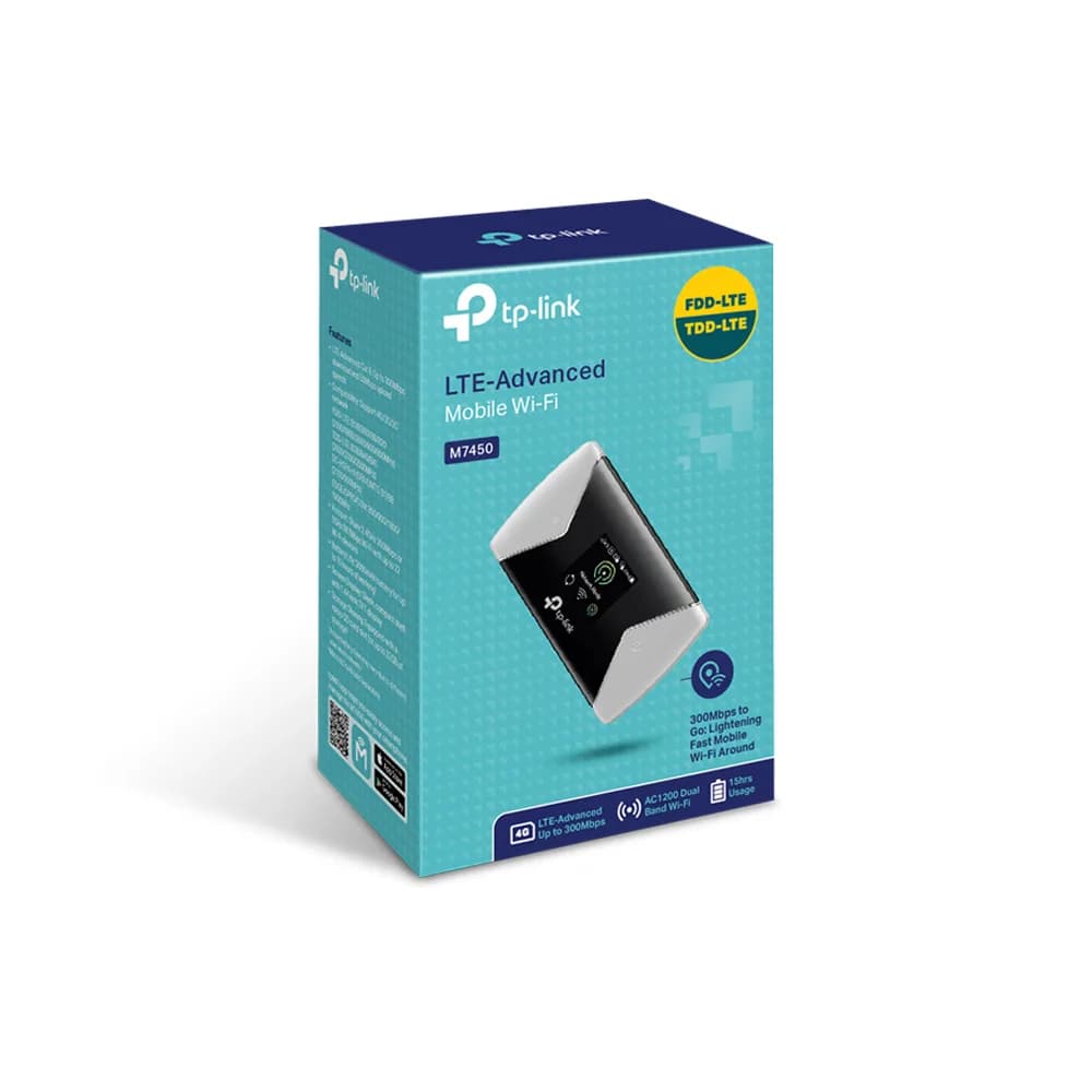 ROUTER TP-LINK wireless. portabil, 4G Mobile Wi-Fi, 300Mbps, Internal LTE Modem, SIM card slot, TFT screen display, rechargeable battery, micro SD card slot "M7450" — miniatură