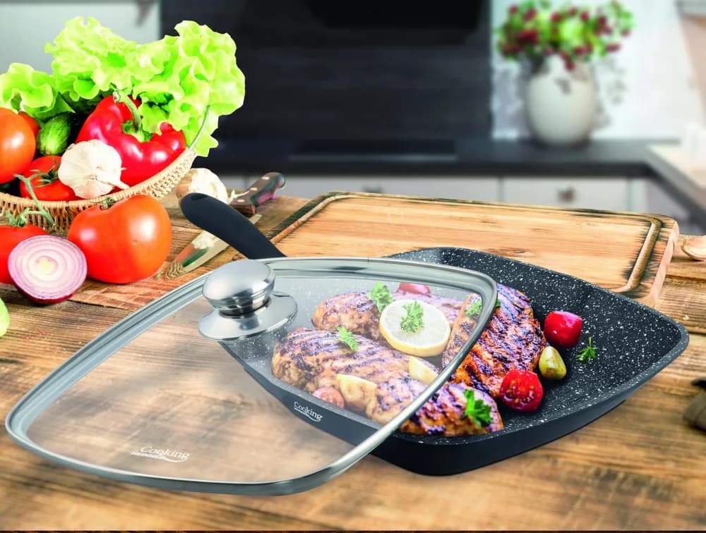 TIGAIE GRILL ALUMINIU + CAPAC 28 x 4.5 CM, DARK LINE, COOKING BY HEINNER — miniatură