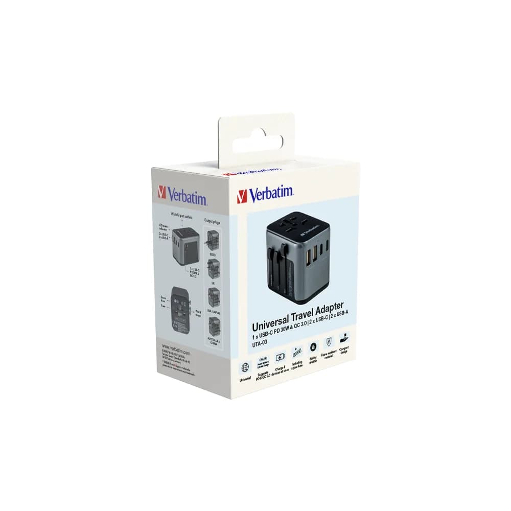Adaptor universal Verbatim UTA-03, 6-in-1Priza cu USB-C PD si QC, 2 x USB-C, 2 x USB-A "49545" — miniatură