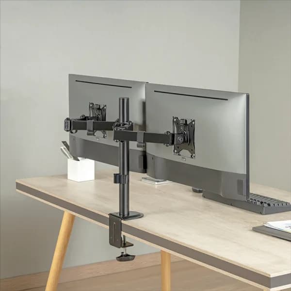SUPORT de birou LOGILINK, pt 2 TV/monitor, plat, diag. max 32 inch, rotatie, inclinare, pivotare, orizontala, verticala, totala, max 9 Kg x 2, "BP0172" — miniatură
