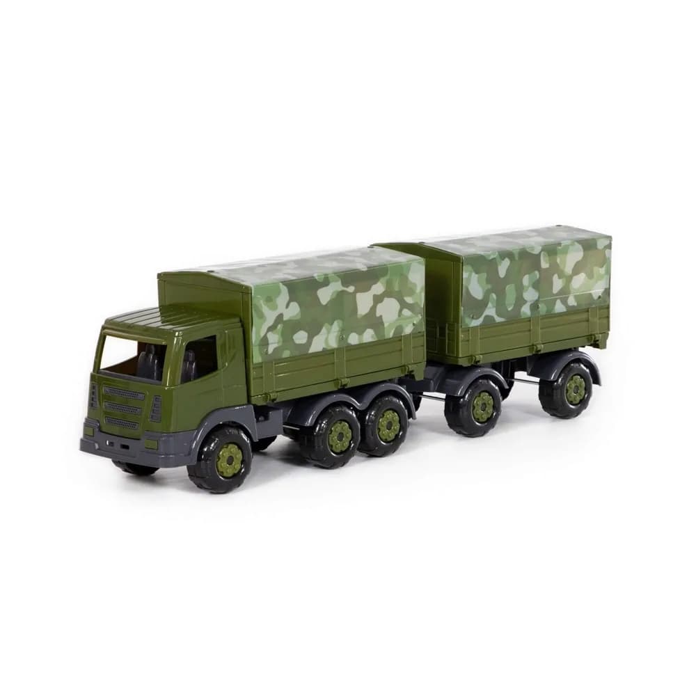 Camion militar cu prelata si remorca - SuperTruck, 71x16x22 cm — miniatură