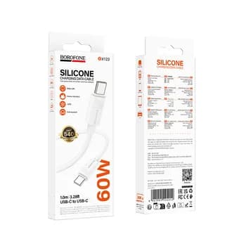 CABLU alimentare si date Borofone "BX123", Charging Data Cable pt. smartphone, USB Type-C la USB Type-C, 60W, 1m, alb "6941991124242" — miniatură