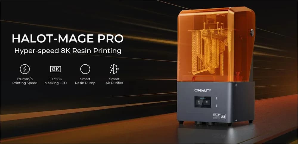 Imprimanta 3D Creality Halot-MAGE PRO cu rasina, Tehnologie SLA, Stereolitografie, sursa 150W, dimensiuni printare: 228*128*230mm, Dimensiuni imprimanta: 333*270*608mm, Viteza:170mm/h, Inaltime strat:0.05-0.15mm, LCD 10.3", rezolutie: 8K(7680x4320), transfer fisier: USB drive, rj45, WIFI, Creality