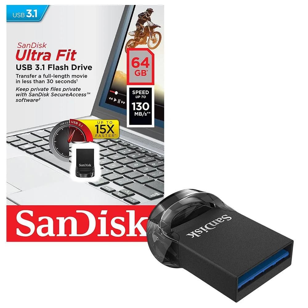 Memorie USB SanDisk Ultra Fit 64 GB, USB 3.1, Negru — miniatură