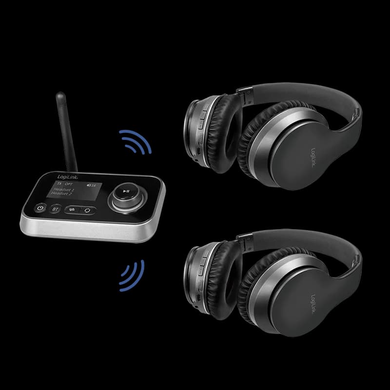 RECEIVER; Transmitter audio Logilink, conect Jack 3.5mm & S/PDIF in/out, dist max.10 m, BT v5.0, suporta dual stream in TX mode,LCD 1.8", ant.,incarcare USB-C,bk "BT0062" — miniatură