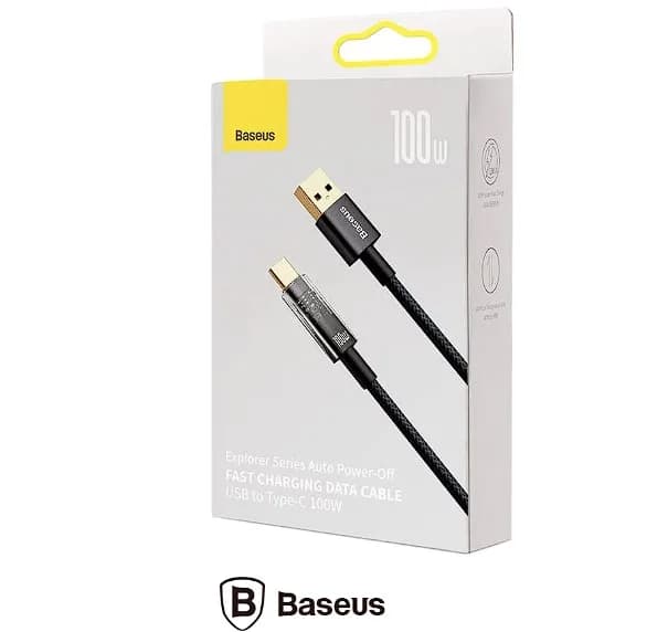 CABLU alimentare si date Baseus Explorer, Fast Charging Data Cable pt. smartphone, USB la USB Type-C 100W, 1m, Auto Power-Off, negru transparent "CATS000201" - 6932172605704 — miniatură