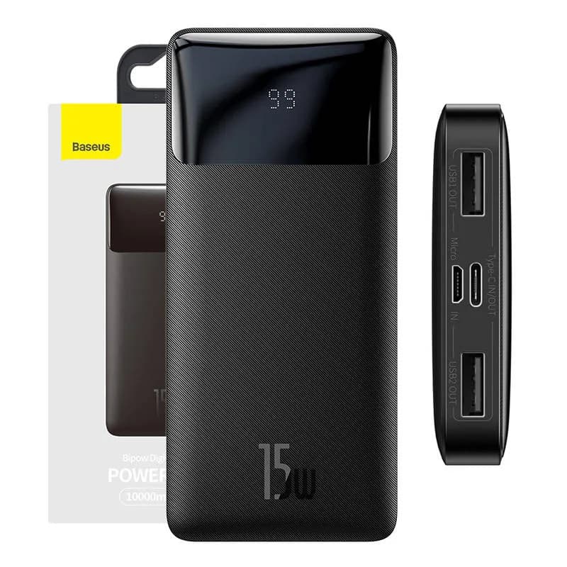 Bipow Digital Display Powerbank 10000mAh 15W, negru