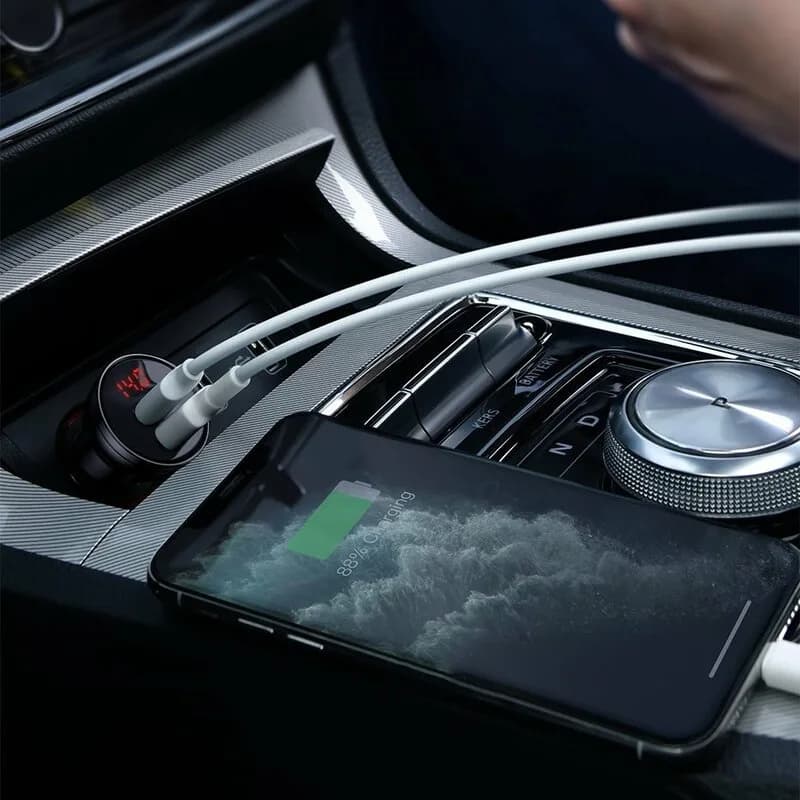 INCARCATOR auto Baseus Digital Display,Quick Charge 24W,2 x USB 5V/4.8A,contine cablu 3 in 1: USB la USB Type-C,microUSB si Lightning de 1.2m, gri "TZCCBX-0G" - 6953156215405 — miniatură