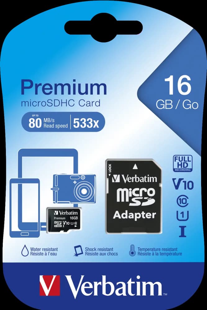 MEMORIE microSD CARD VERBATIM 16GB CLASA 10, ADAPTOR INCLUS "44082" — miniatură