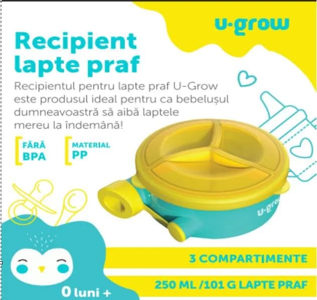 Recipient lapte praf cu 3 compartimente,250ml, U-Grow — miniatură
