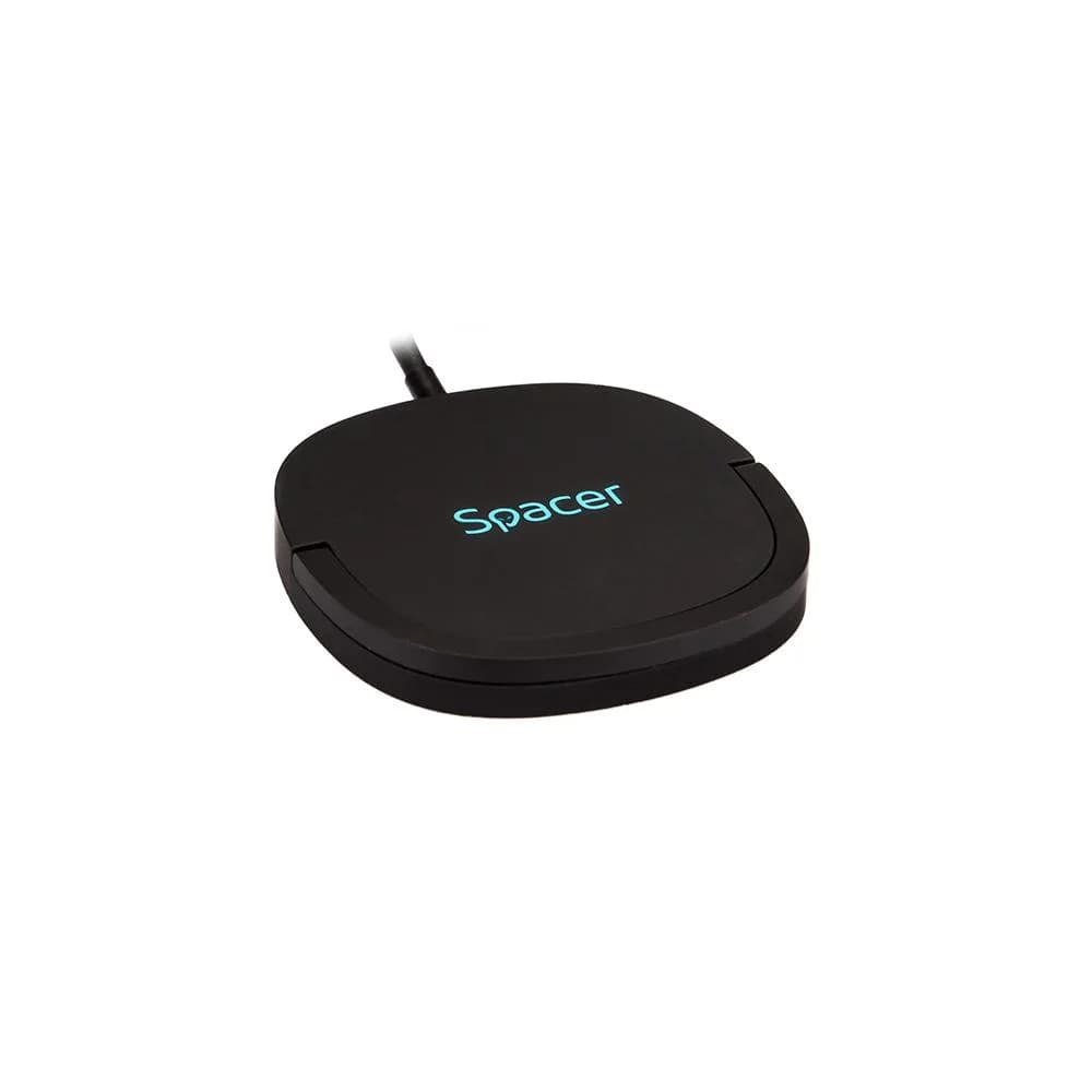 Incarcator wireless Spacer, Quick Charge 15W Qi, conector Type-C, rol de stand prin prindere magnetica, negru — miniatură