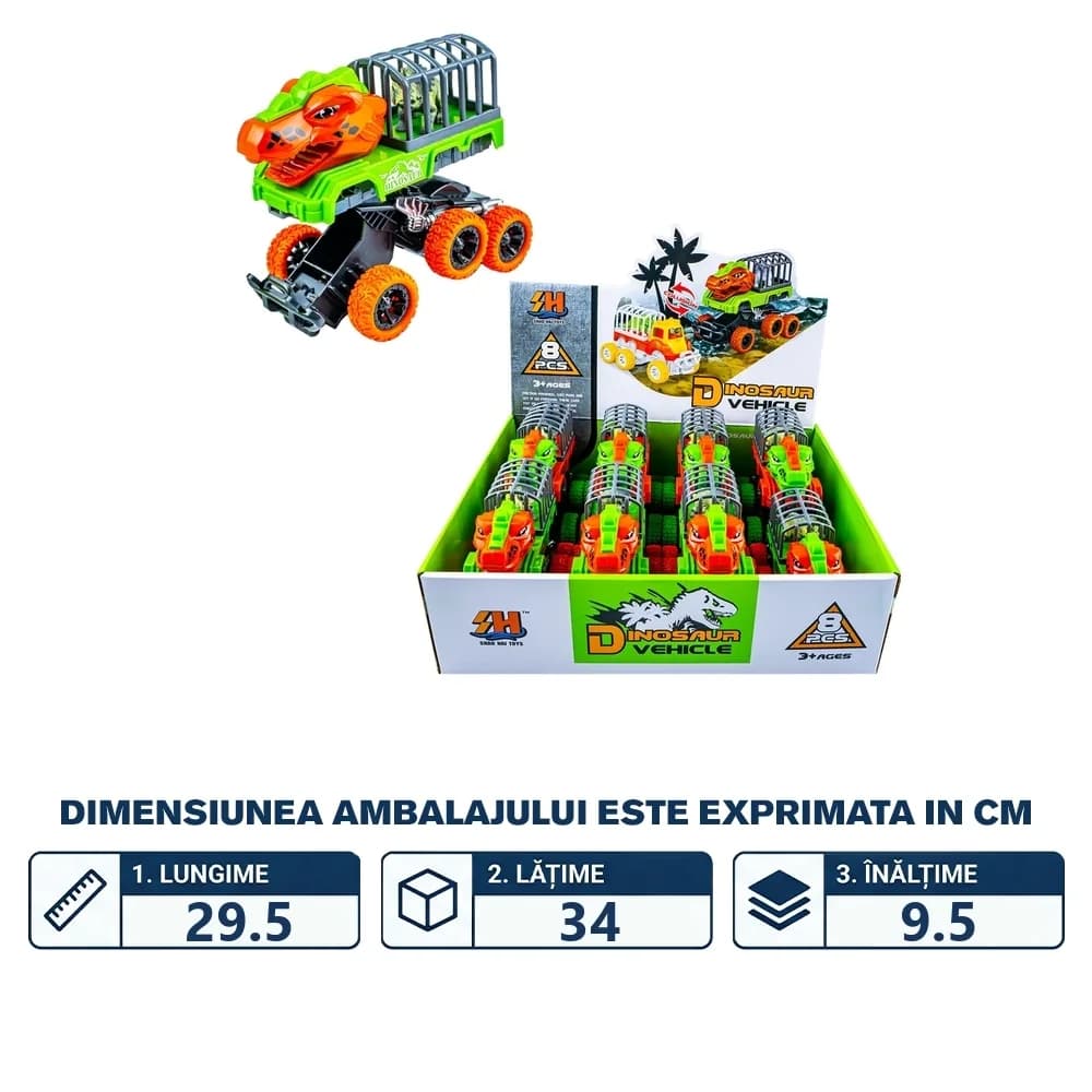 Masinute Dinozauri, cu frictiune, 8 buc/set — miniatură
