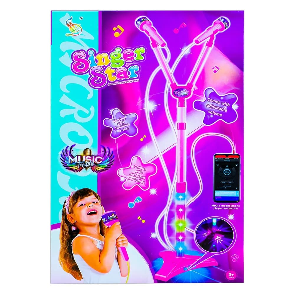 Microfon dublu cu baterii si suport — miniatură
