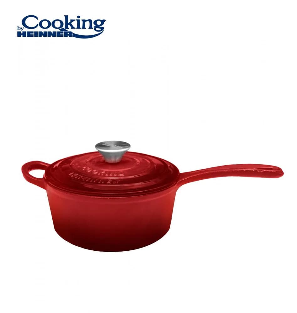CASEROLA FONTA EMAILATA + CAPAC 19 X 9 CM, 1.8 L, RED LINE, COOKING BY HEINNER — miniatură