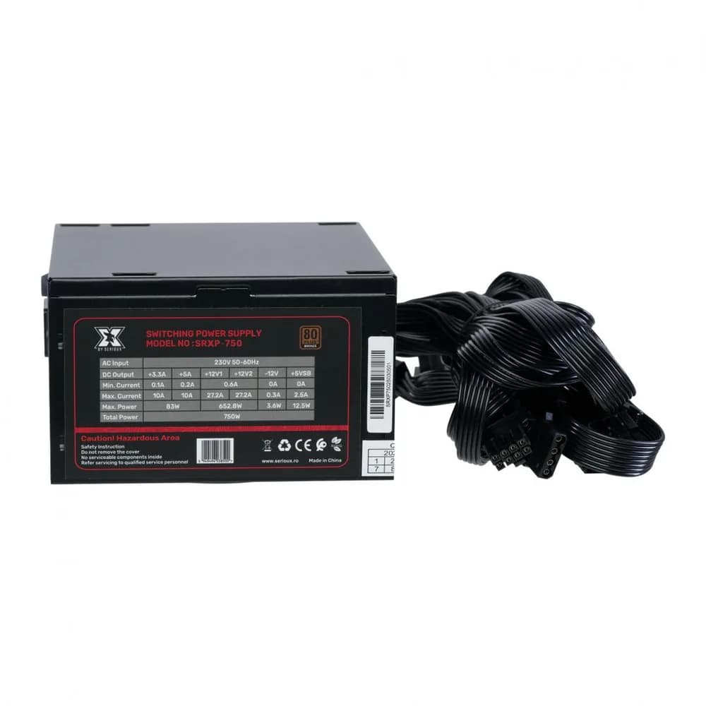 Sursa Serioux Energy 750W, 80+ BRONZE, Ventilator 12cm, ATX, material metal, cabluri: 20+4-pin, 1x4+4-pin, 2x6+2-pin, negru — miniatură