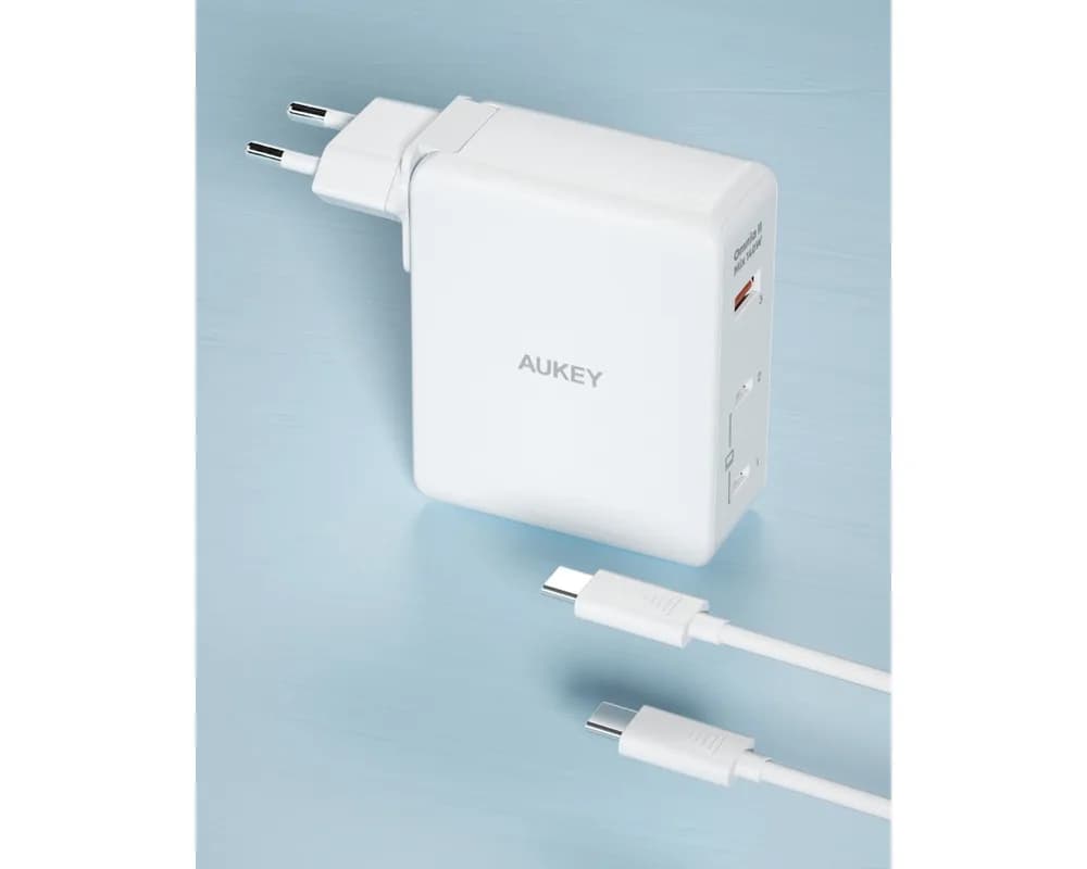 Alimentator retea Aukey, PA-B7O WH, 140W, fast charge, 2 x USB-C, 1 x USB-A, alb, "LLTSEUN1041557" - 689323785797 — miniatură