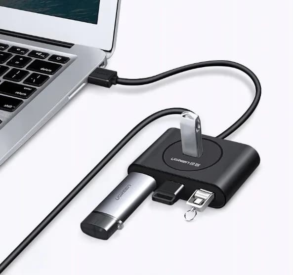 HUB extern Ugreen, "CR113" porturi USB: USB 3.0 x 4, conectare prin USB 3.0, lungime 0.5 m, negru, "20290" - 6957303822904 — miniatură
