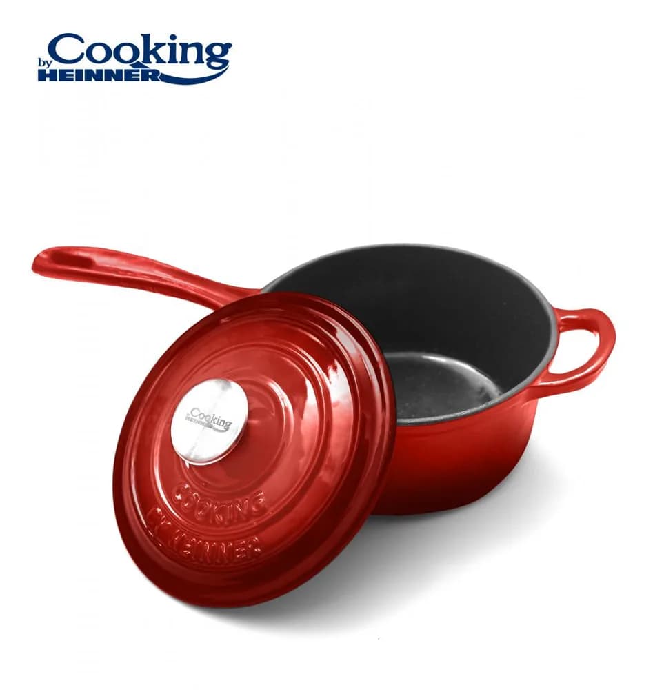 CASEROLA FONTA EMAILATA + CAPAC 19 X 9 CM, 1.8 L, RED LINE, COOKING BY HEINNER — miniatură